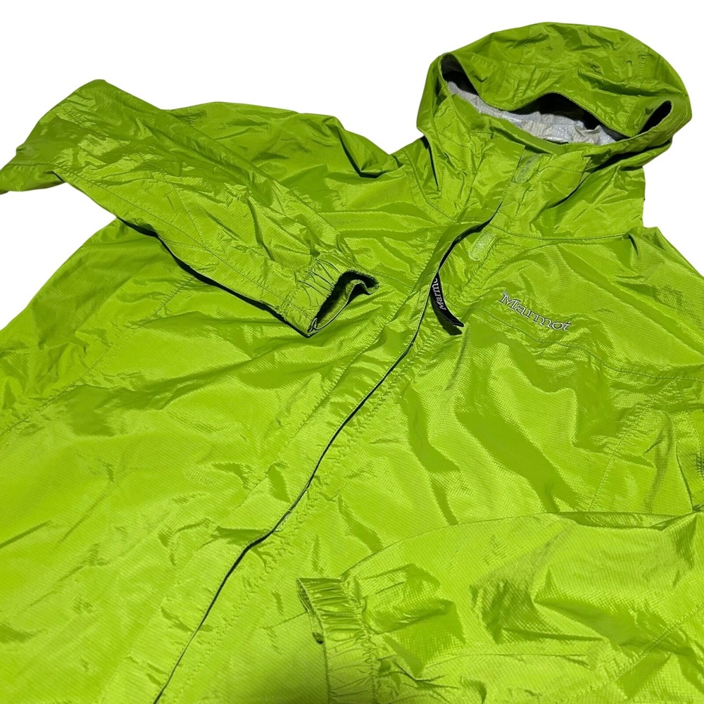 Marmot Rain Jacket Women XL Lime Green Hooded Ripstop Full Zip Shell